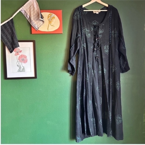 VINTAGE SUKA DUKA INJIRA INDIAN COTTON DUSTER DRESS - Picture 5 of 12